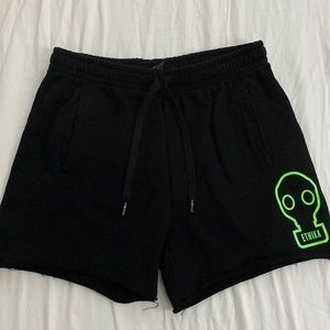 Ethika raw edge sweat shorts size XS women’s. Black with neon green ethika logo